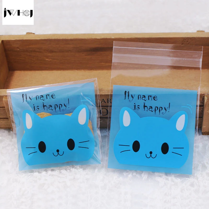 100 шт милый синий кот клейкая сумка печенье diy Подарочные сумки для