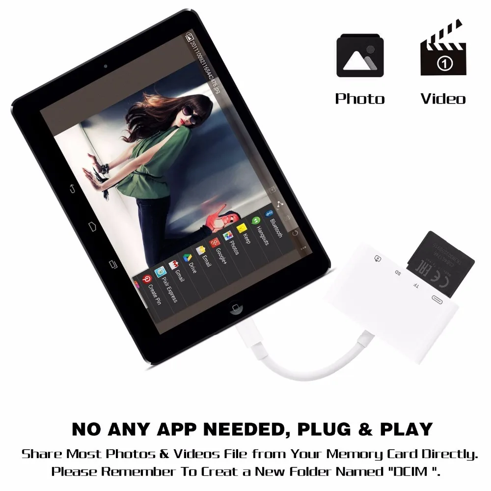 Кард ридер Leadzoe Lightning 4 в 1 SD/TF карта Комплект для подключения камеры к USB камера OTG