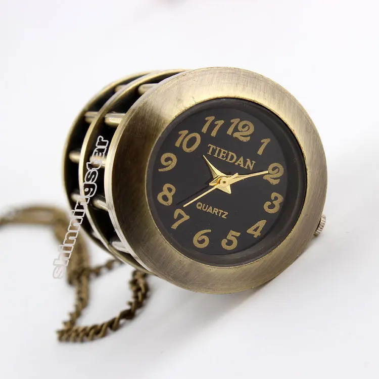 Ретро дизайн Бронзовая птица клетка карманные часы брелок ожерелье подвески