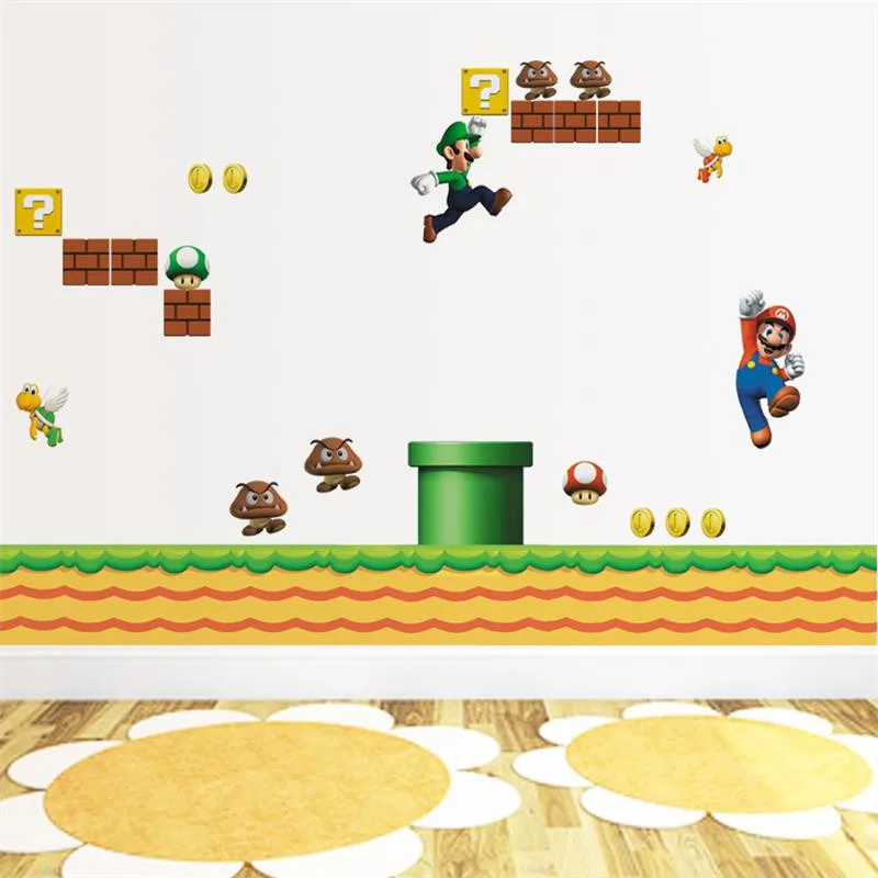 Винил, съемная Наклейка на стену, домашний декор, Гигантский Большой Super Mario Bros, детское съемное настенное окно, наклейка для домашнего декора