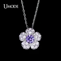 umode new issued girls purple centre cz stone sakura flower pendant necklace floral cherry necklace pendant for woman un0088
