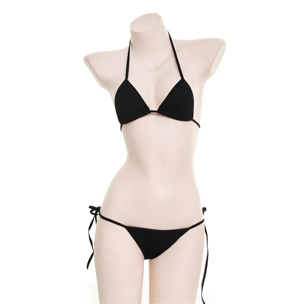 Микро Бикини 2020 Сексуальная висячая Шея сплошной цвет Большой треугольник