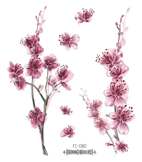 FC-080 Rocooart Sakura татуировки наклейки Цветы Поддельные татуировки для женщин ручная Татуировка боди-арт Водонепроницаемая татуировка на руку вишневый цвет Tatto - Цвет: FC-080