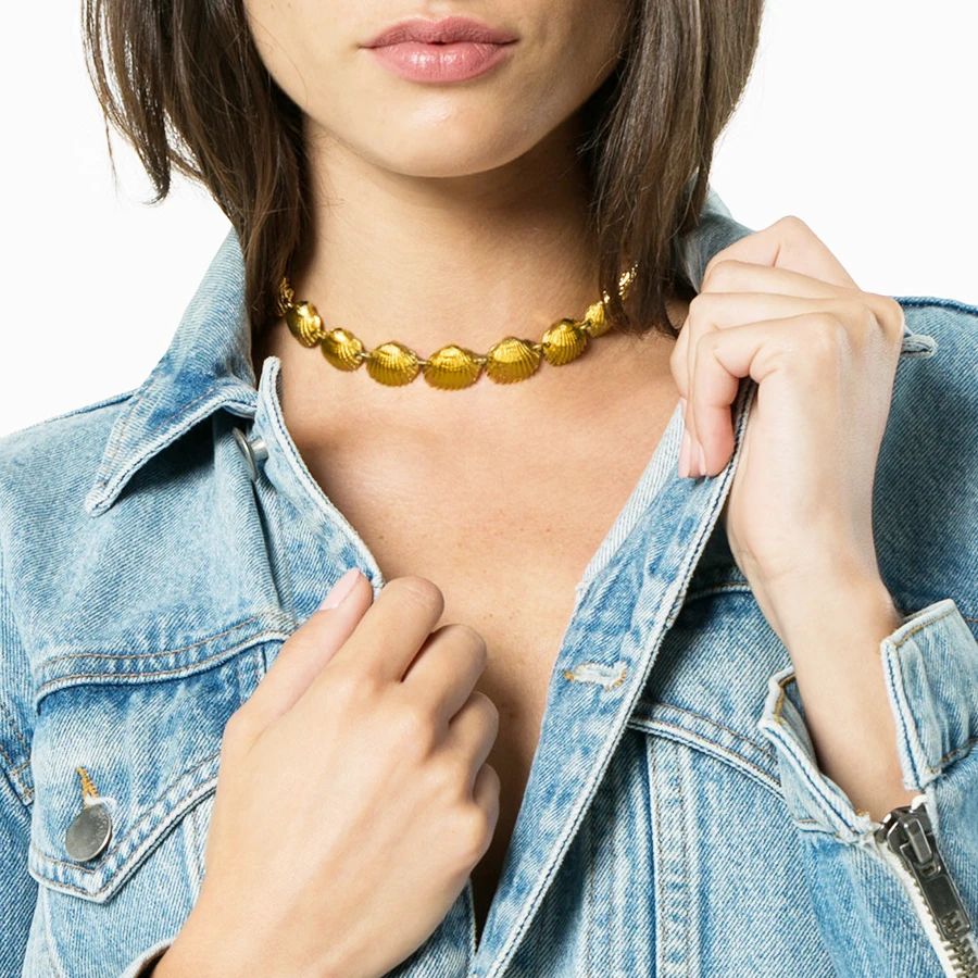 Заявление bijoux femme пляжный Золотой веер гребешок ракушка женское ожерелье бохо