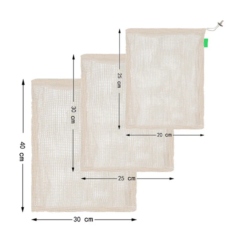 3 шт./компл. многоразовые хлопковые сетчатые моющиеся мешки для продуктовых