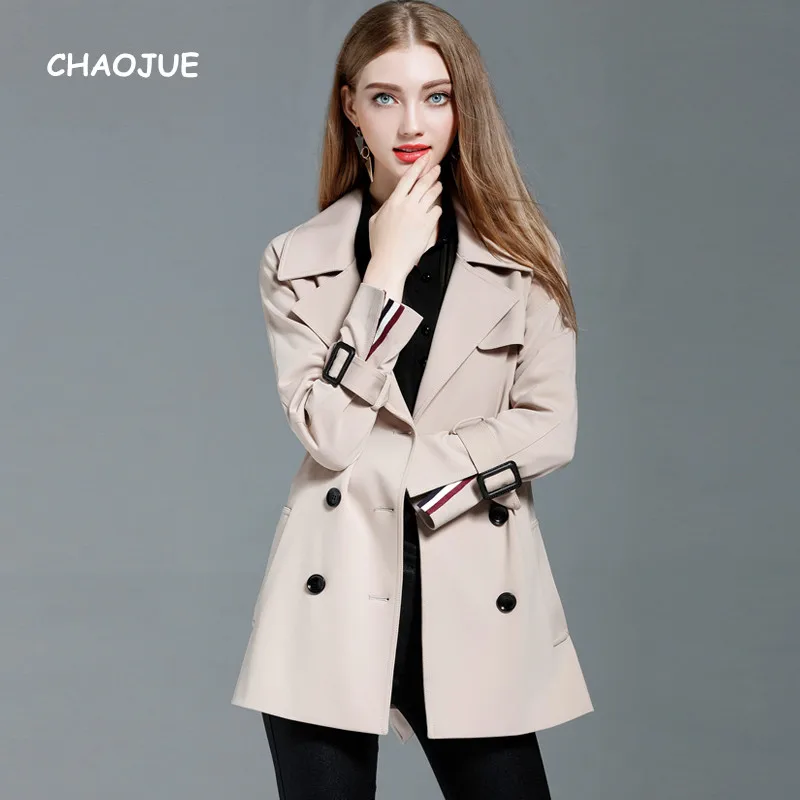 Тренчкот CHAOJUE Женский Модный двубортный бежевый Свободный плащ средней длины с