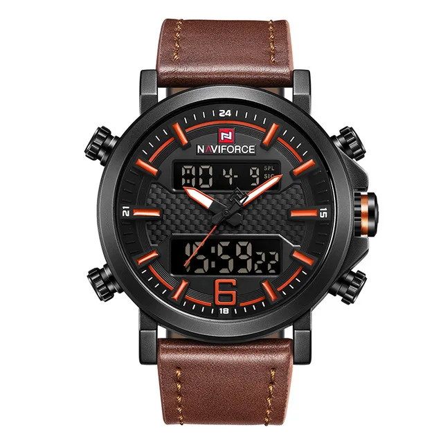 BOLBN NAVIFORCE Новые мужские модные спортивные часы, мужские кожаные водонепроницаемые кварцевые часы, мужские Аналоговые часы с датой, светодиодный - Цвет: BOLBN