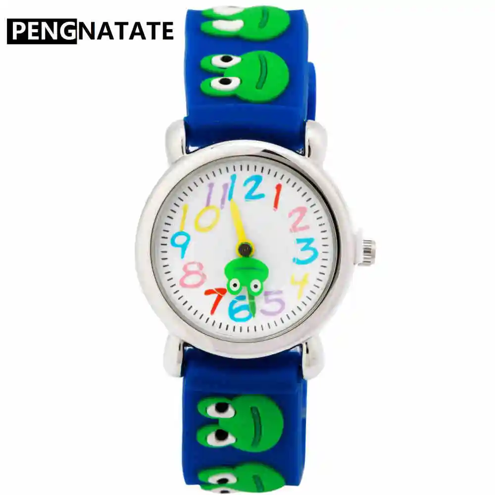 

PENGNATATE Silicone Watch for Children Girls Cute Gift 3D Cartoon Frog Blue Bracelet Wristwatch Fashion Kids Mini Boys Watches