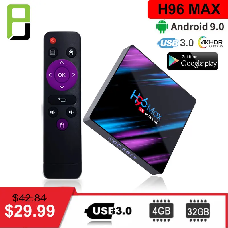 ТВ приставка ing android 9 0 h96 Max Rockchip RK3318 4 Гб RAM 64 H.265 smart Tv box 4K Netflix Youtube медиаплеер
