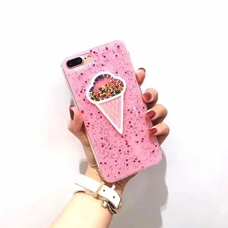 Для iphone 6 6s 3D розовый Мороженое пайетки ТПУ чехол для плюс с сияющими блестками