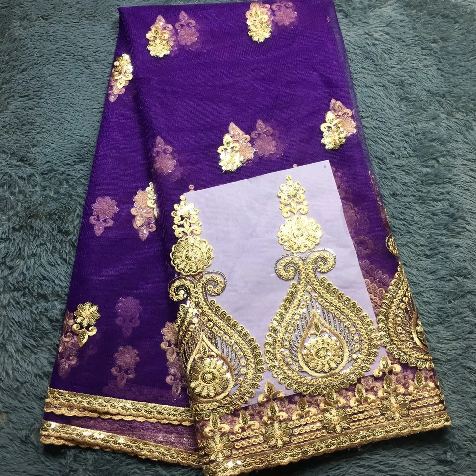 

Nigerian Tulle Lace Sequin Fabric purple High Quality Hojilou African Sequin Lace Fabric New African Guipure Lace Fabric 2019 AM