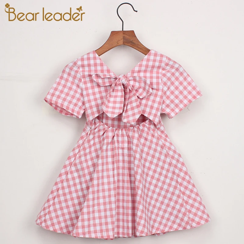 Bear leader/платья для девочек коллекция года, летнее джинсовое платье для девочек летние хлопковые платья с короткими рукавами и открытыми плечами, с узелками, для детей возрастом от 3 до 7 лет