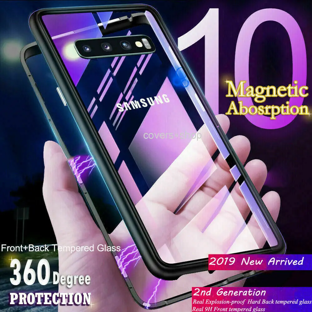 Роскошные двухсторонняя для стекла металлический магнитный чехол samsung S10 S8 S9 рlus