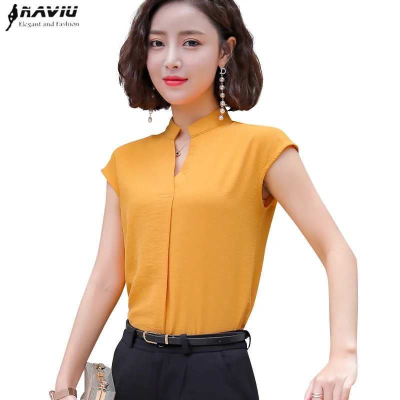 Женская деловая рубашка с v-образным вырезом и коротким рукавом Офисная