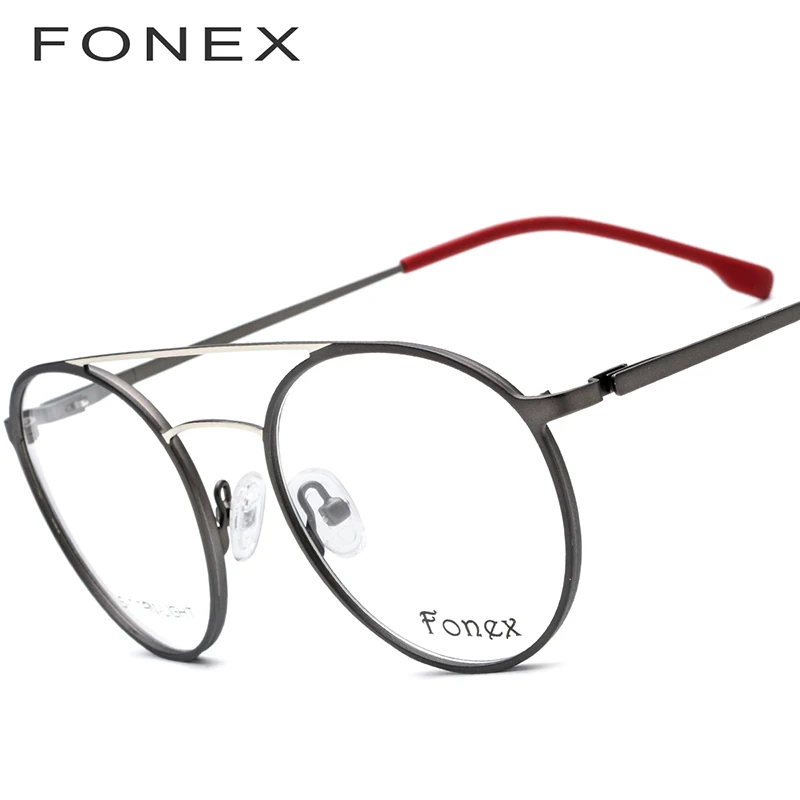 FONEX, сплав, оптические очки, мужские, Ретро стиль, Круглые, по рецепту, очки, оправа для женщин, Ретро стиль, близорукость, Безвинтовые очки, 7055 - Цвет оправы: Серый