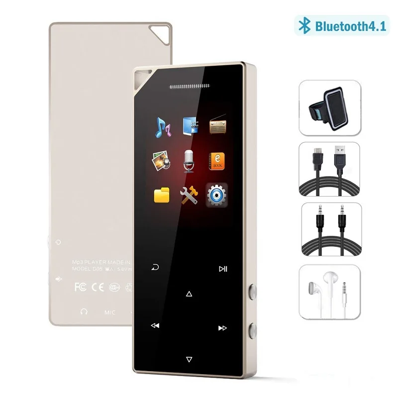 C05-Full-Set-Gold Портативный Bluetooth 4,2 MP3-плеер 8 ГБ/16 ГБ с динамиком HIFI музыка с FM видео запись электронная книга Walkman Mini SD до 128G - Цвет: C05-Full-Set-Gold