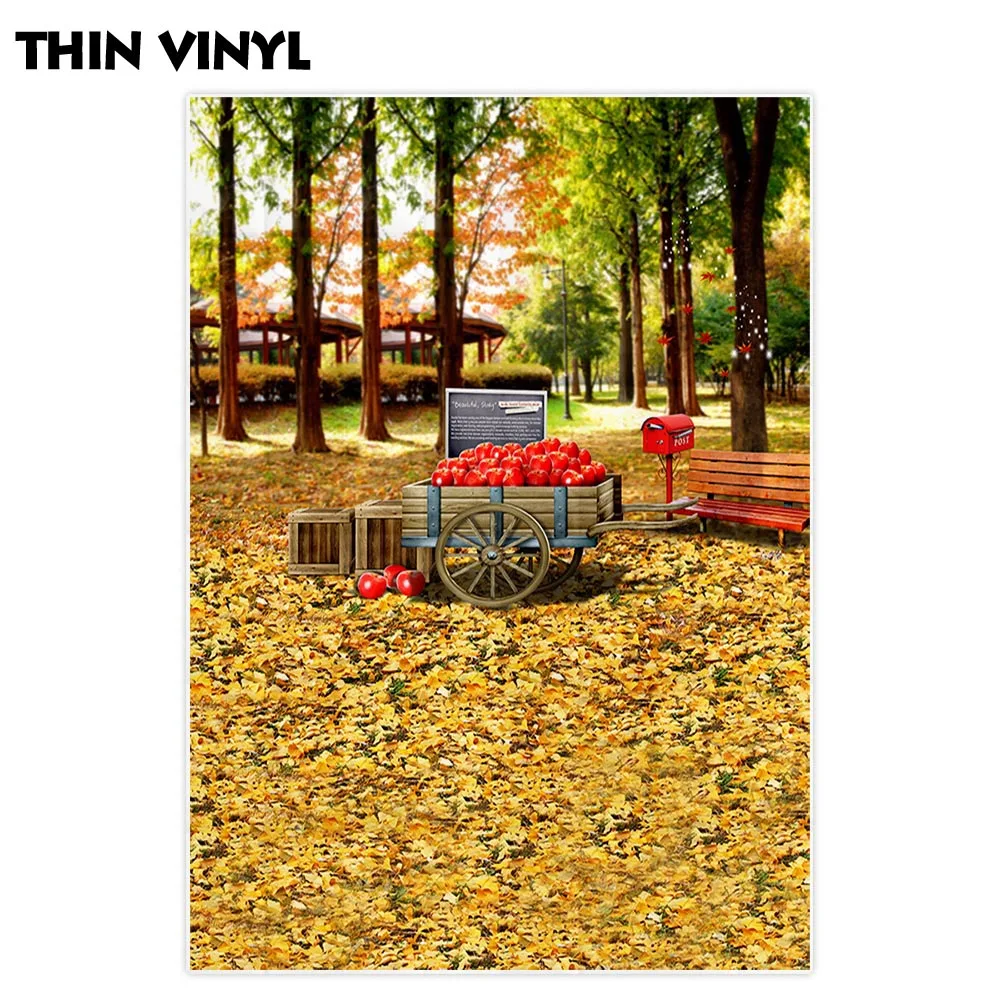 Фон для фотосъемки Funnytree дерево листья парк деревянная тележка фрукты осень