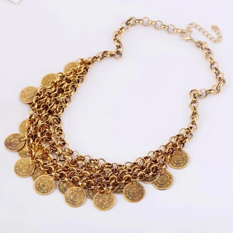 

Bohemian Jewelry Chunky Choker Necklace Women Coin Tassels Statement Necklaces Turkish Gypsy Ethnic Tribal Belly Dance
