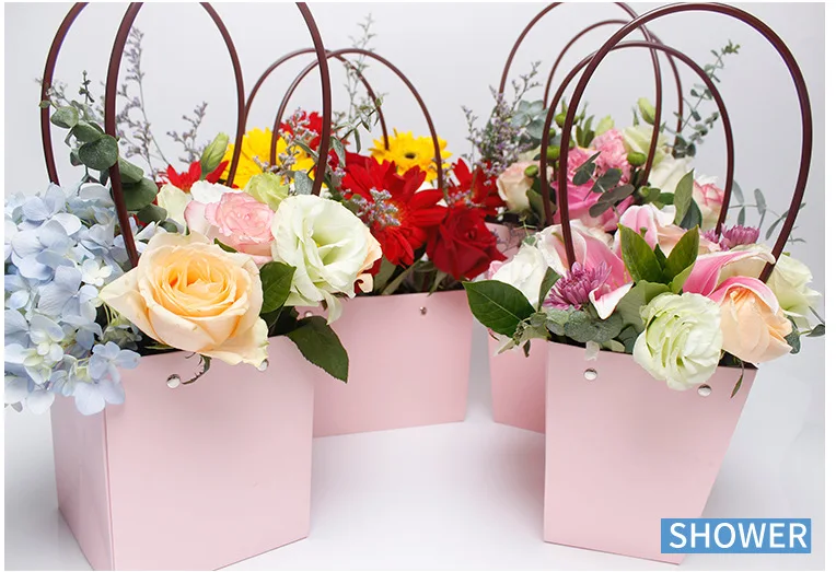 5 шт. розовый цветной цветок с ручкой водостойкий букет подарочная упаковка для