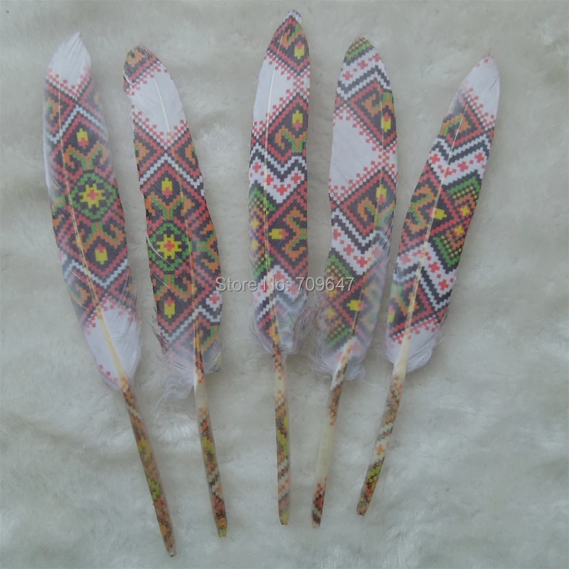 Шлейф! 50 шт./лот! Белые гусиные перья с геометрическим рисунком ремесленные