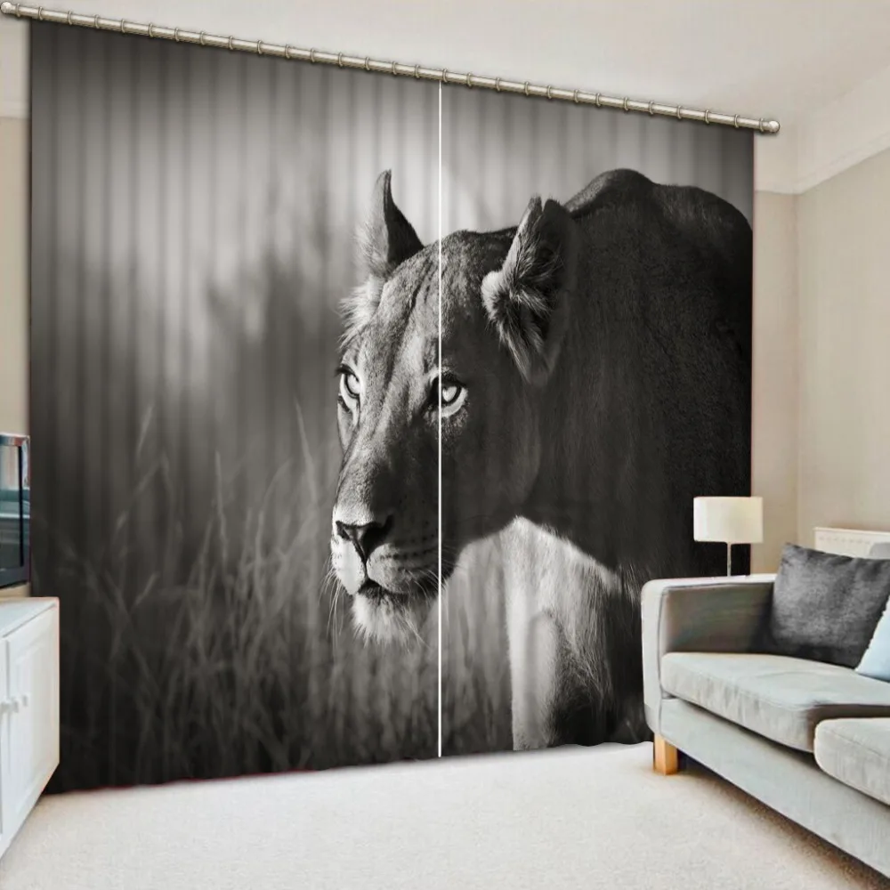 

Custom Any Size 3D Curtain Bedroom Living Room Kitchen Home Window Curtains Gray Background Animal Lion Blackout Curtain Fabric