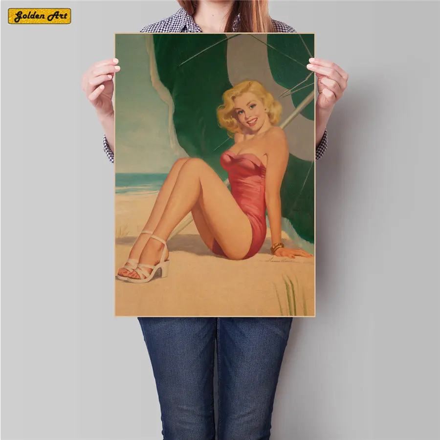 Ретро постер из крафт бумаги для девушек сексуальная Настенная Наклейка с