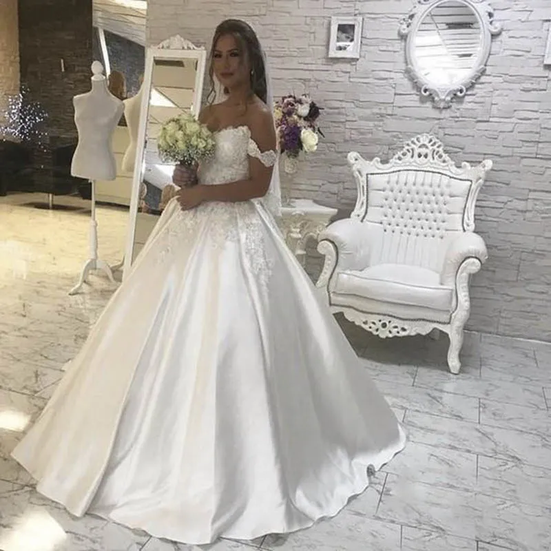 Vestido De Noiva милые атласные свадебные платья корсет сзади длина до пола Кружевные