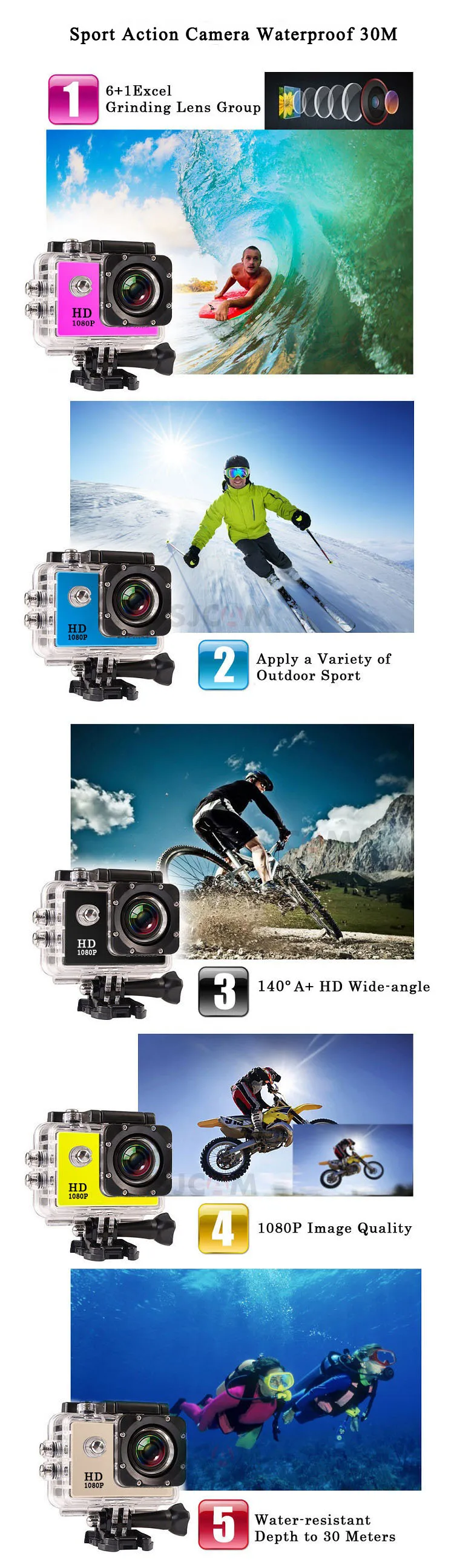 1080 P HD открытый мини Спорт Действие Камера Водонепроницаемый IP Камера Cam DV gopro стиль go pro с Экран полный Цвет водонепроницаемость Видеорегистратор видеонаблюдение скрытая камера камеры видеонаблюдения