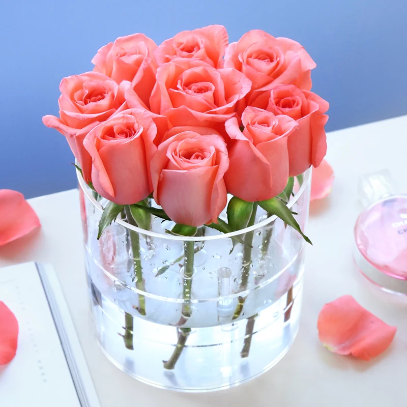 Круглый ящик для цветов Роза держать свежий струи воды c розами подарок Подставка