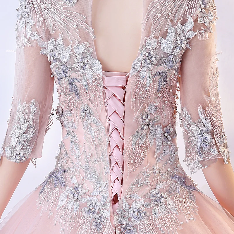 Розовое Бальное Платье с коротким рукавом и аппликацией из бисера Vestido Debutante с длинным рукавом 16 платьев Vestidos De 15