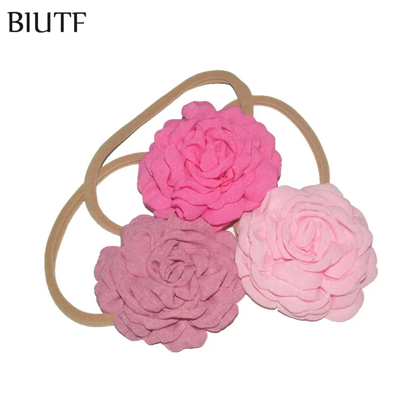 15pcs/lot Nude Nylon Headband with 3.5 inch Korea Hemp Burned Flower Blossom Princess Party Headwear HB049