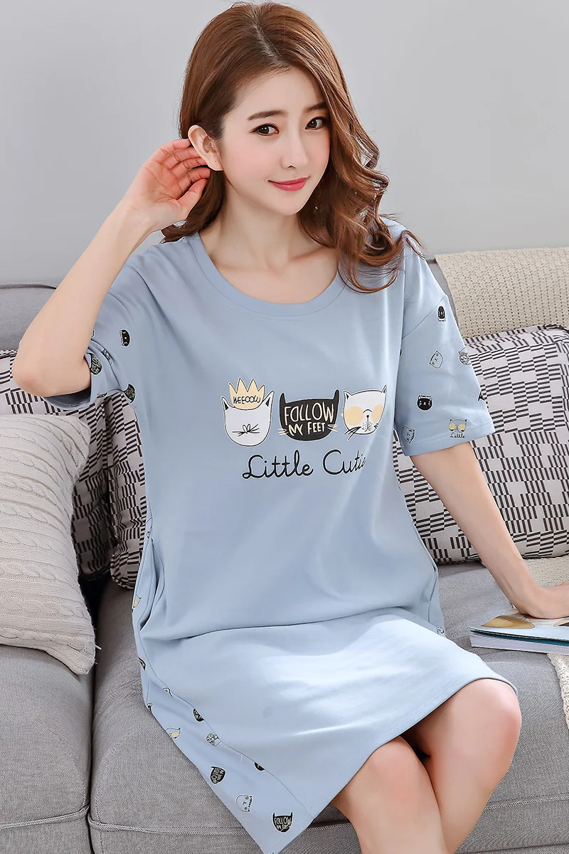 Женская летняя ночная рубашка Повседневная Домашняя одежда хлопковая с коротким