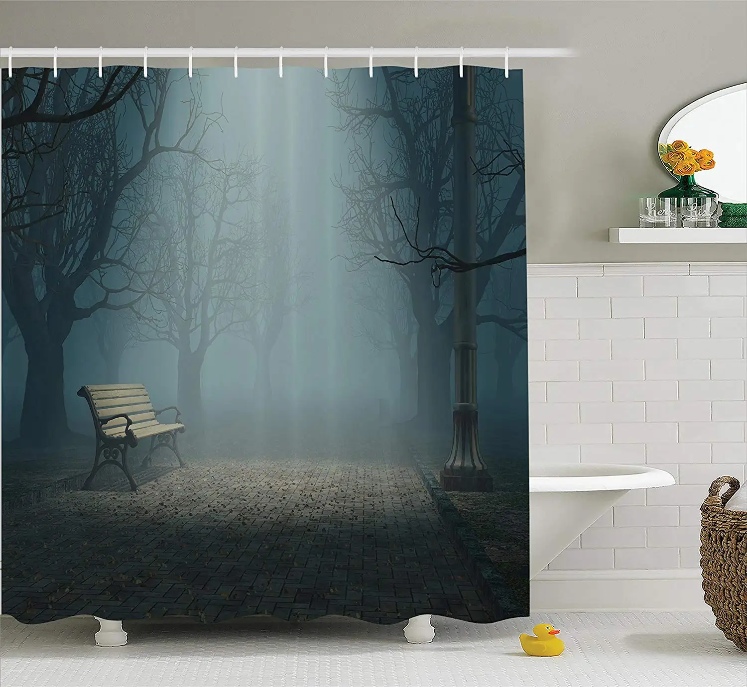 Декор дома занавеска для душа скамейка в парке на темной таинственной ночи
