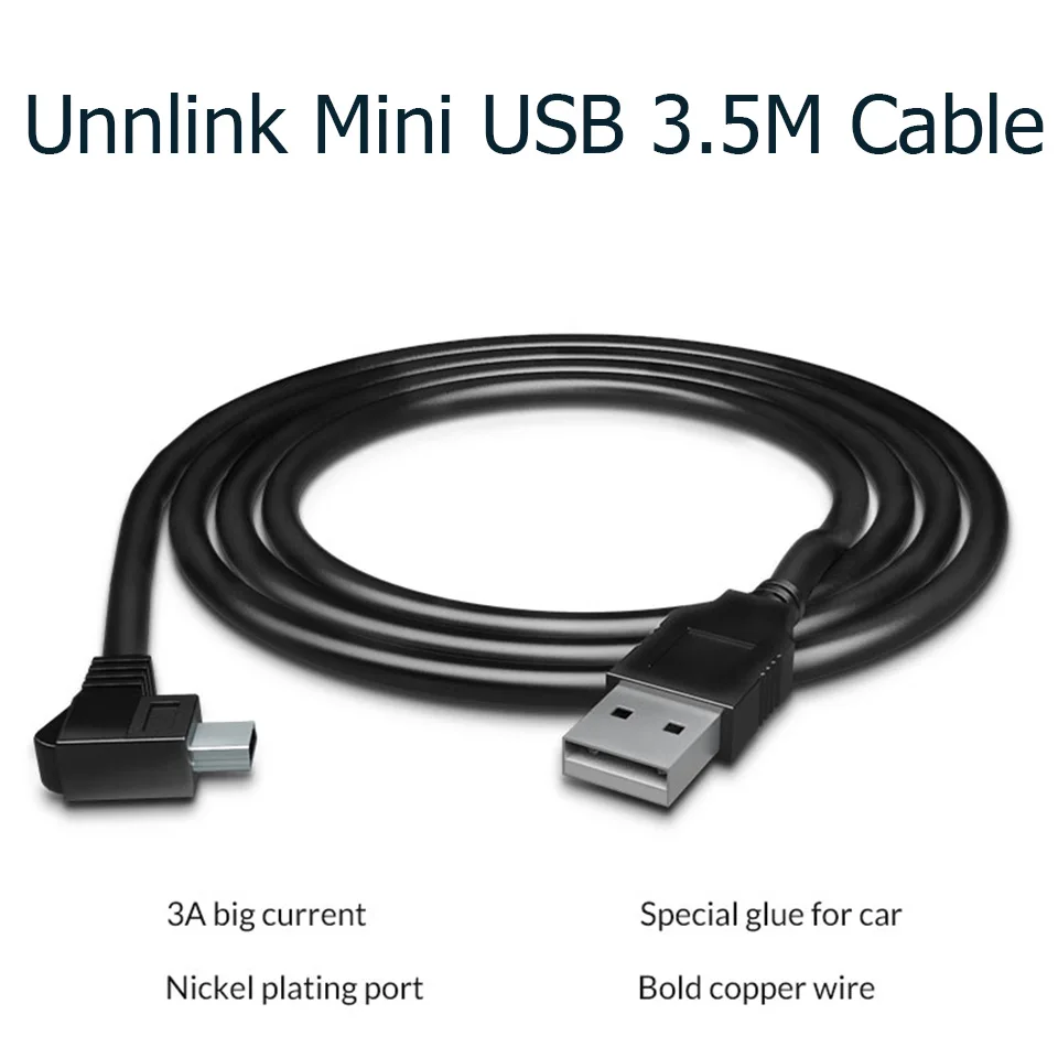 Unnlink мини-usb кабель 3,5 м DC 5 В 2A ток медный сердечник провод Кабель питания Шнур для автомобиля видеорегистратор gps