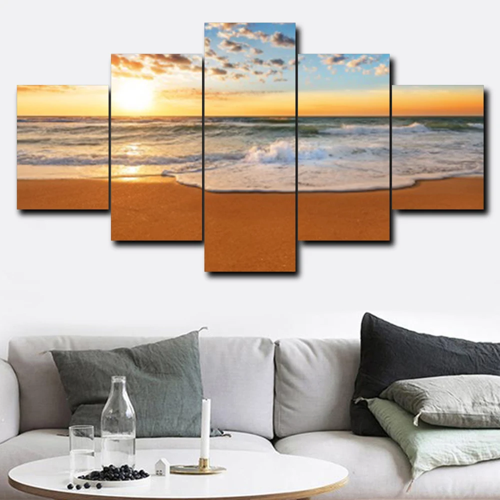 Seaside Sunshine Sky 5 Panel Large Poster Home Decor Vintage Wall Art for Living Room Bedroom Party Wedding Decoration No Frame | Дом и сад