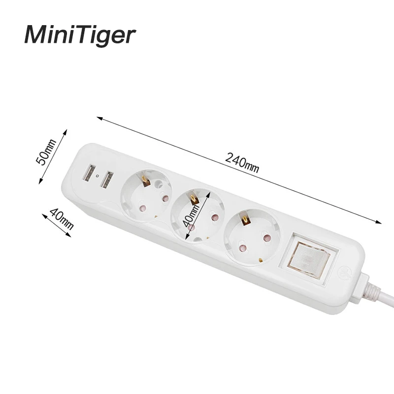 Удлинитель Minitiger с двумя USB-портами для зарядки и европейской розеткой |