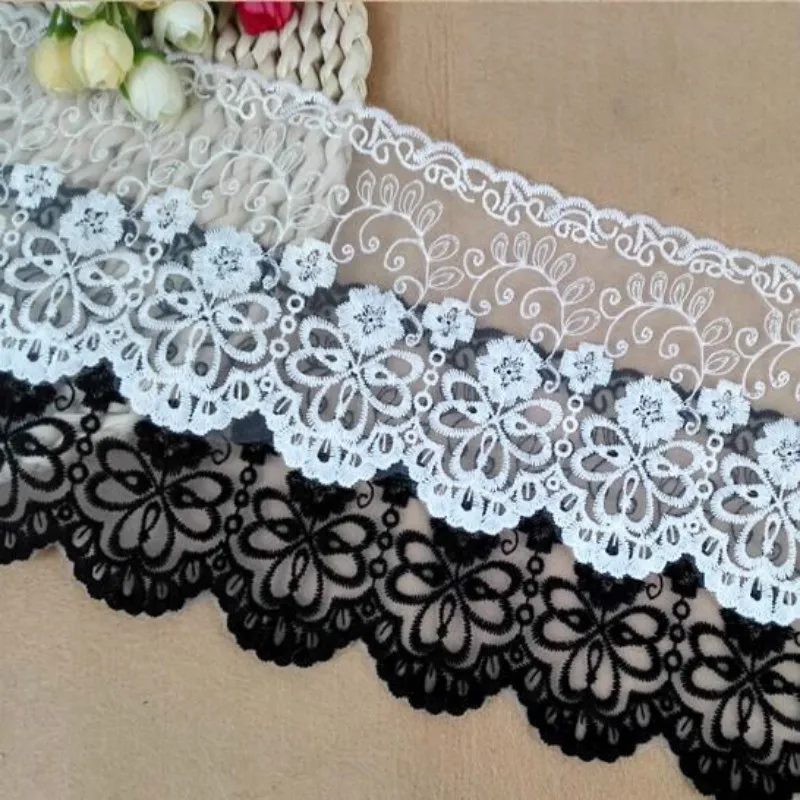 3 ярдов/партия Водорастворимая кружевная отделка черно-белая ткань Eugen для