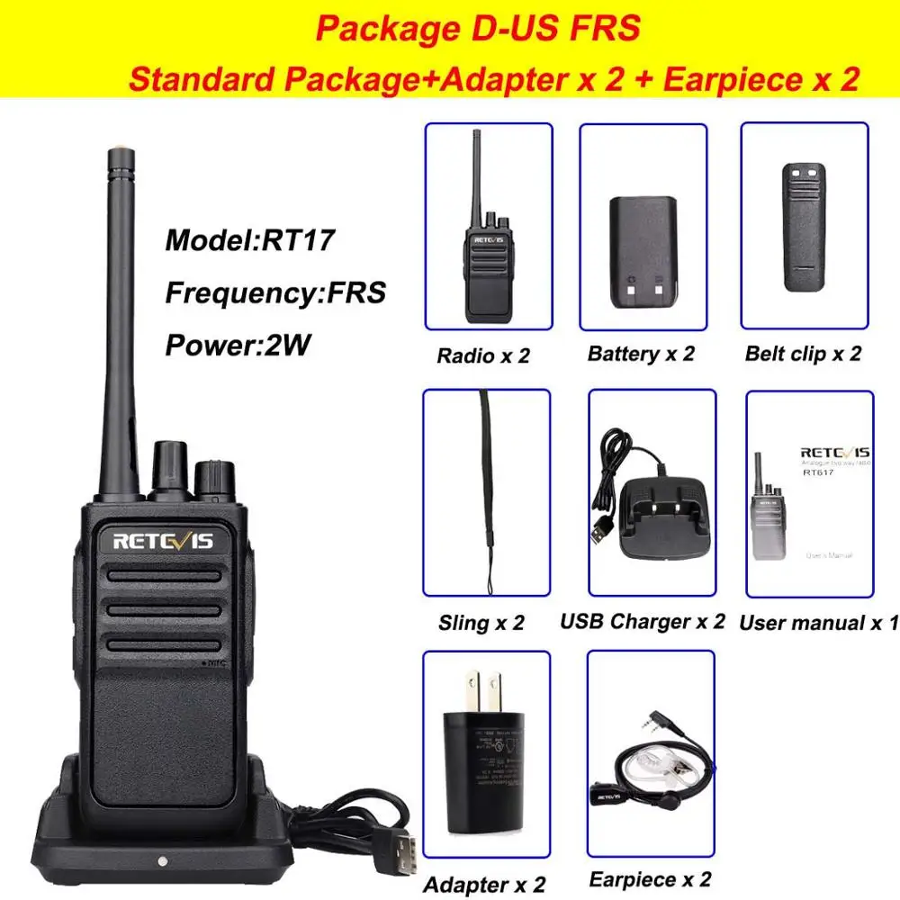 2 шт. Retevis RT617 рация радиостанция PMR446 FRS 16 каналов CTCSS/DCS TOT VOX сканирование двухстороннее радио портативный - Цвет: PKG D-US-Adpt-earpie