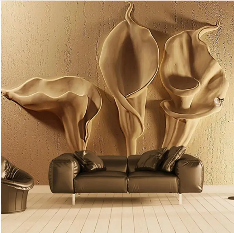 Wallpaper Gold Embossed Calla Lily Flower Murals Modern Abstract Art Wall Living Room Decoration Waterproof 3d | Обустройство дома