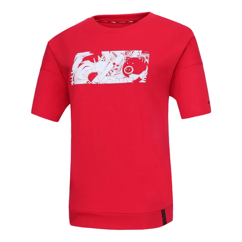 Li-Ning/женские спортивные футболки из хлопка с дышащей комфортной подкладкой с принтом; спортивные майки с коротким рукавом; AHSP018 WTS1513