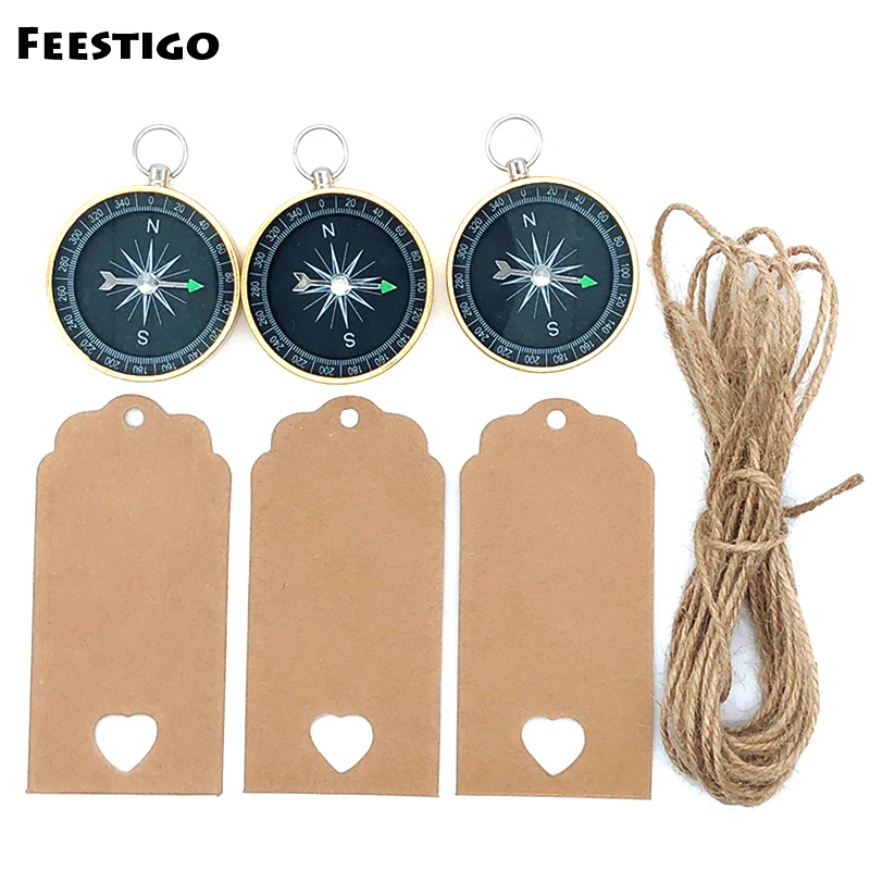 Набор из 12 свадебных подарков для гостей FEESTIGO, свадебные сувениры, украшение, Компас + бирки, сувениры для вечеринок, товары для праздвечерние
