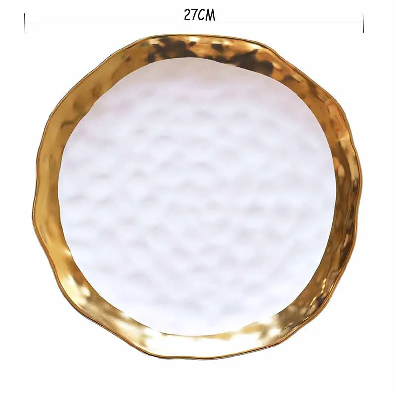 Керамическая тарелка обеденный поднос белая с золотой каймой искусственная Vajilla