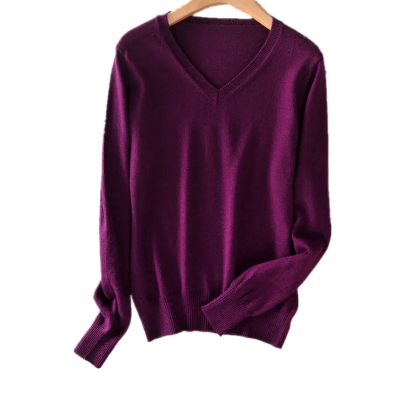 Свитер женский кашемировый эластичный с V-образным вырезом | Женская одежда