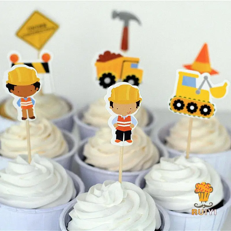 72 шт строительные топперы для торта самосвалы кекс выбирает чехол Дети День