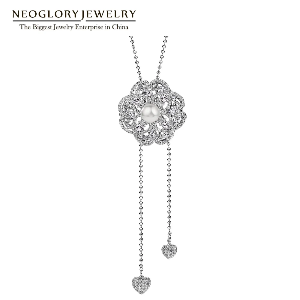 Neoglory австрийская Стразы с имитацией жемчуга модная Длинная цепочка для свитера