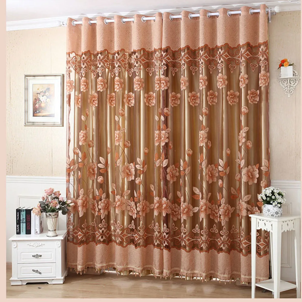 2 шт. высококлассные оконные шторы с цветочным узором бусинами дверная вуаль