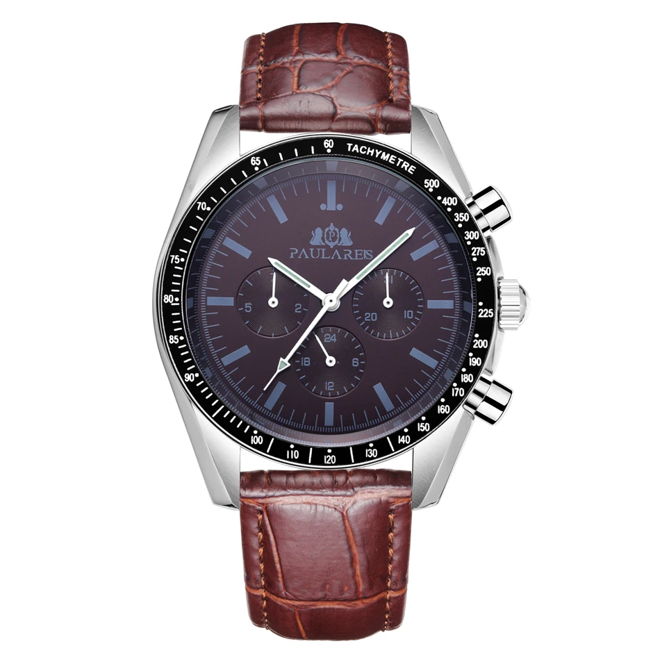 Leather Coffee Автоматические механические светящиеся часы из нержавеющей стали, ремешок из натуральной кожи, синий, кофейный, коричневый, Классические мужские часы - Цвет: Leather Coffee