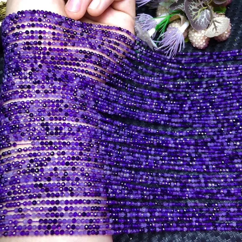 Бусины Из Натурального аметистового кварца диаметром 3 мм Граненые Круглые