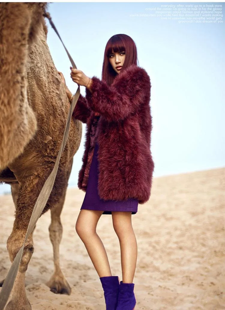 Женское пальто из натурального страуса длинное шерстяное меховое зимняя куртка