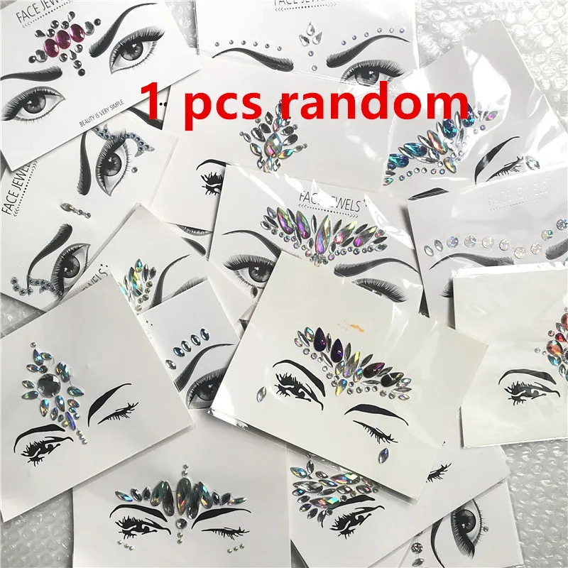 1 pcs random Клей для лица, драгоценные камни, стразы, временная татуировка, драгоценности, праздничные Вечерние Блестки для тела, вспышка, Временные татуировки, наклейка, набор для макияжа - Цвет: 1 pcs random